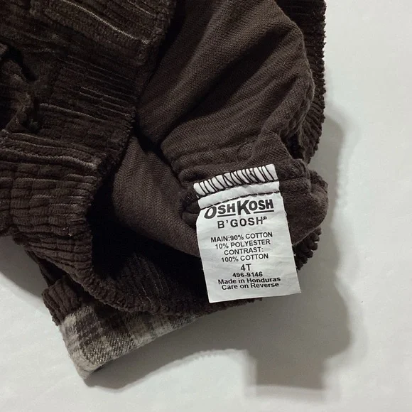Vintage OshKosh B'Gosh Corduroy Pants Brown Rolled Plaid Cuffs 4T